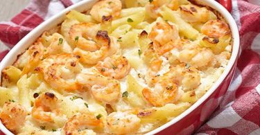 Gratin de pennes crémeuses aux crevettes