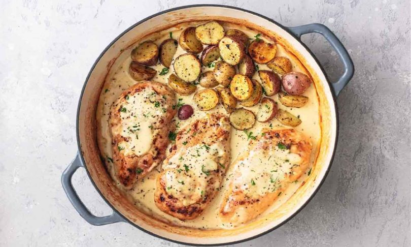 Poulet et pommes de terre à la crème de Dijon